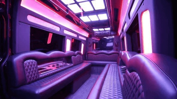 Interior of Charter Bus Company Arvada's 15 Passenger Party Bus in Arvada
