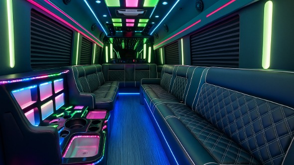 Interior of Charter Bus Company Colorado Springs's 20 Passenger Party Bus in Colorado Springs