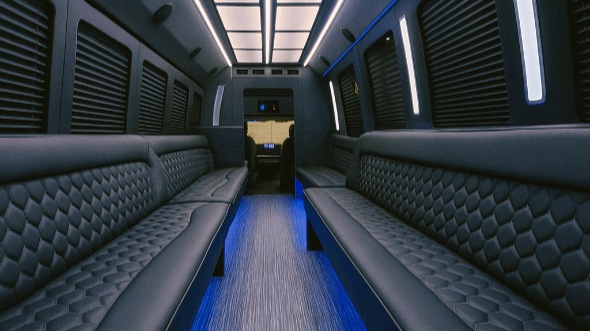 Interior of Charter Bus Company Arvada's 25 Passenger Party Bus in Arvada
